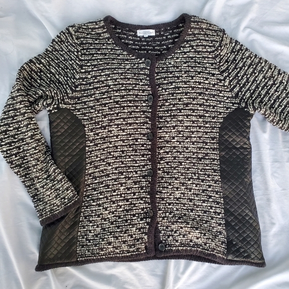 Northern Reflections Sweaters - NORTHERN Reflections Quilted Faux Leather Panel Knit Wool Blend Cardigan Sweater